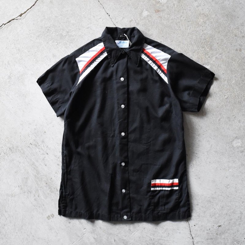Hilton 70sボウリングシャツ ブラック ヴィンテージシャツ　黒　Lサイズ 一般販売開始】70s Hilton BOWLING SHIRT