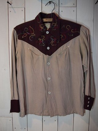 SALE!! 1950s【Rockmount】ロングホーン刺繍マチ付きレーヨン