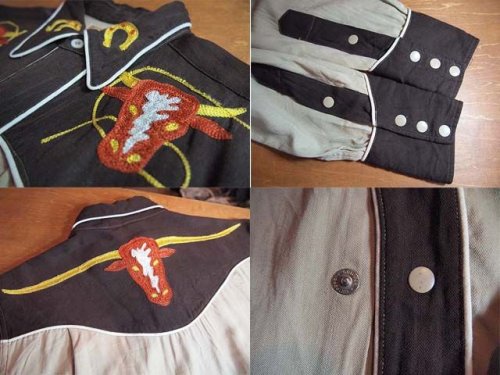 詳細画像1: SALE!! 1950s【Rockmount】ロングホーン刺繍マチ付きレーヨンウエスタンシャツ
