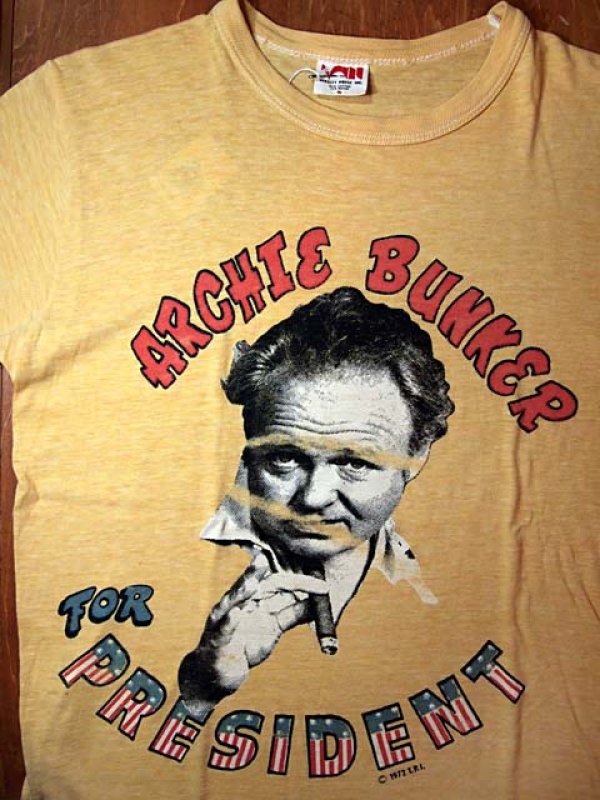70s ARCHIE BUNKER アーチバンカー Tシャツ XL ビンテージ 1970s?アーチバンカー?染込みプリントTee - 古着屋HamburgCafe