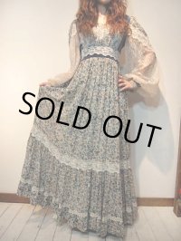 【GUNNE SAX ガンネサックス】ベロア×レース切替花柄ワンピース