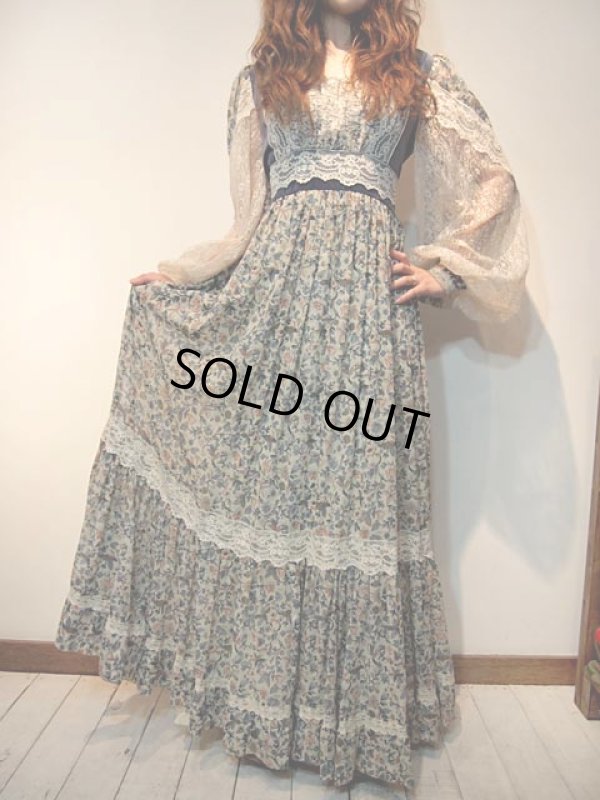 画像1: 【GUNNE SAX ガンネサックス】ベロア×レース切替花柄ワンピース