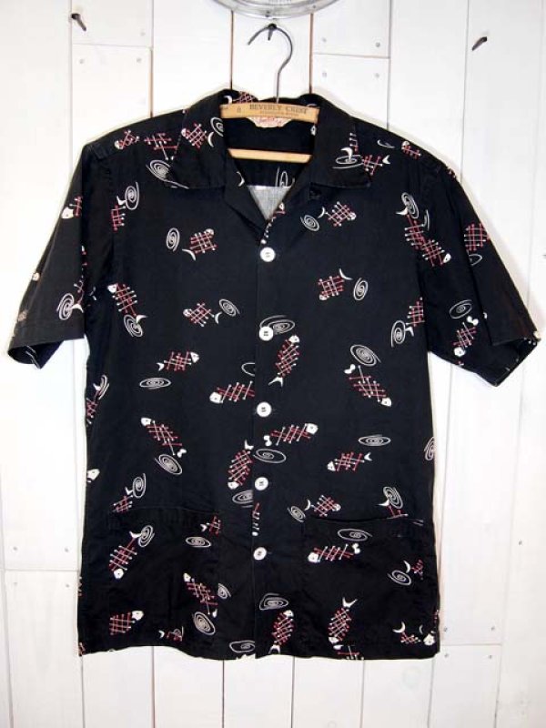 1950s【Jantzen】フィッシュボーン柄オープンシャツ 希少ブラック