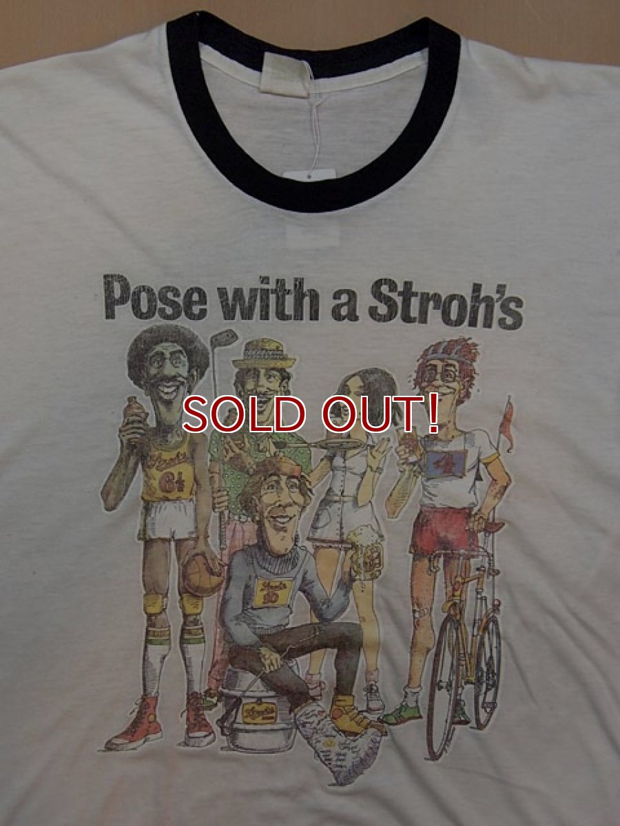 画像1: 1970ｓ【Stroh's Beer】リンガーTシャツ (1)