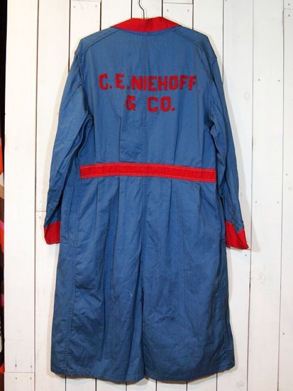 1950sツートンヘリンボーンチェーンステッチ刺繍ショップコート - 古着