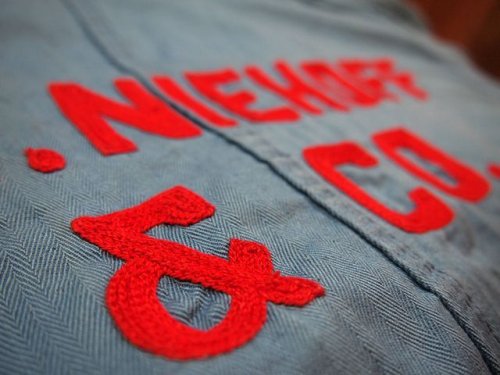 詳細画像2: 1950sツートンヘリンボーンチェーンステッチ刺繍ショップコート