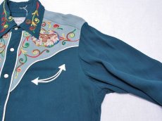 画像5: 1950s【HbarC】ツートン刺繍レーヨンギャバウエスタンシャツ (5)