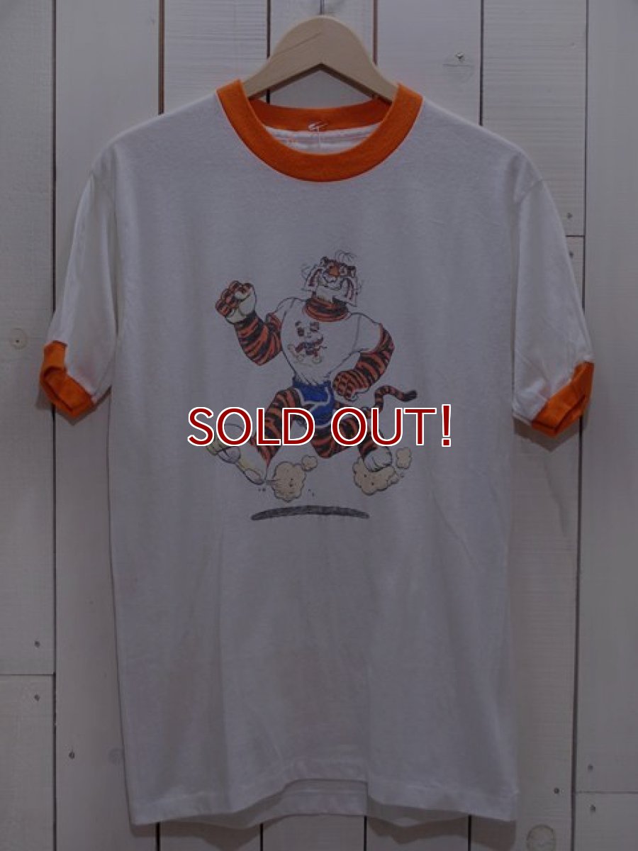 画像1: 1980s EssoTiger染込みリンガーTシャツ　実寸L (1)