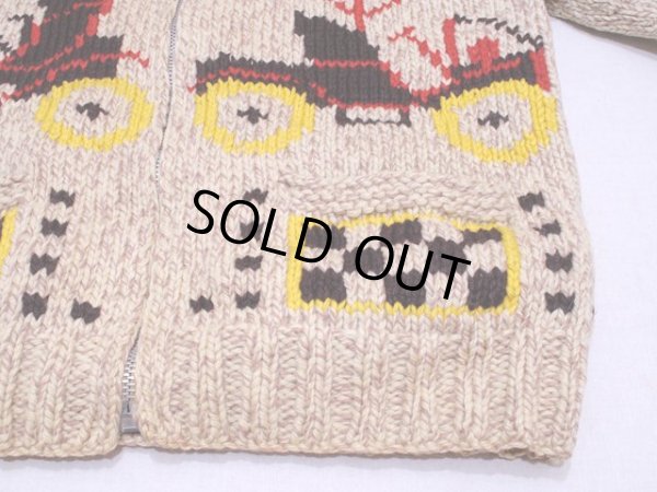 画像7: 1950s-60sクラシックカー柄カウチンセーター　実寸L