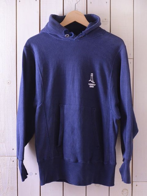 ビンテージ80’sCHAMPION × LANDS' ENDフーディーナス紺L 1970s【Champion×LANDS'END】リバースウィーブパーカー 単色タグ表記S