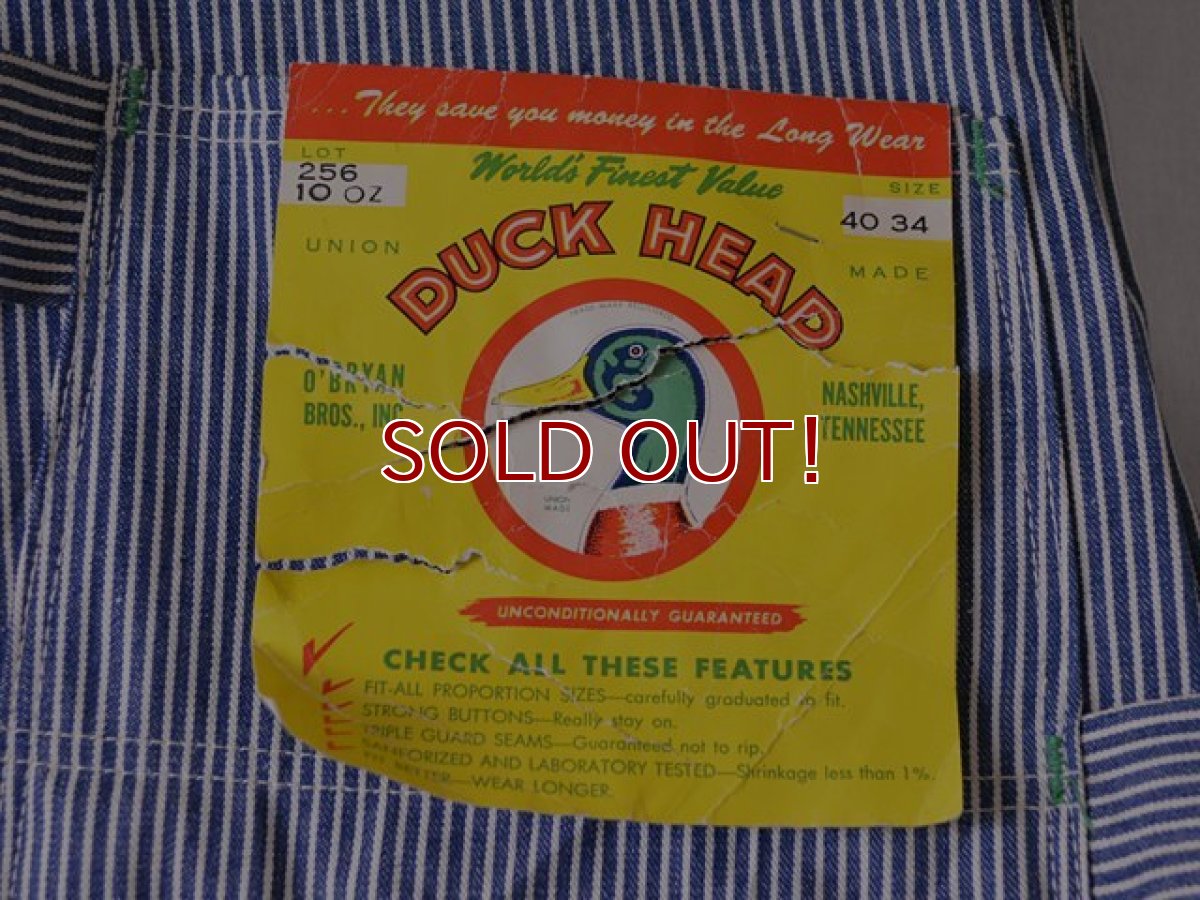 画像5: 1960s〜【DUCK HEAD】エプロン付きダブルニーヒッコリーオーバーオール　 DEAD STOCK!!　 表記W40 L34  (5)