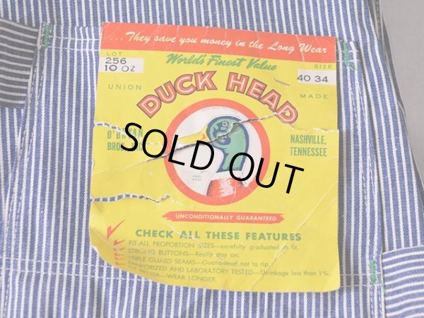 画像5: 1960s〜【DUCK HEAD】エプロン付きダブルニーヒッコリーオーバーオール　 DEAD STOCK!!　 表記W40 L34 
