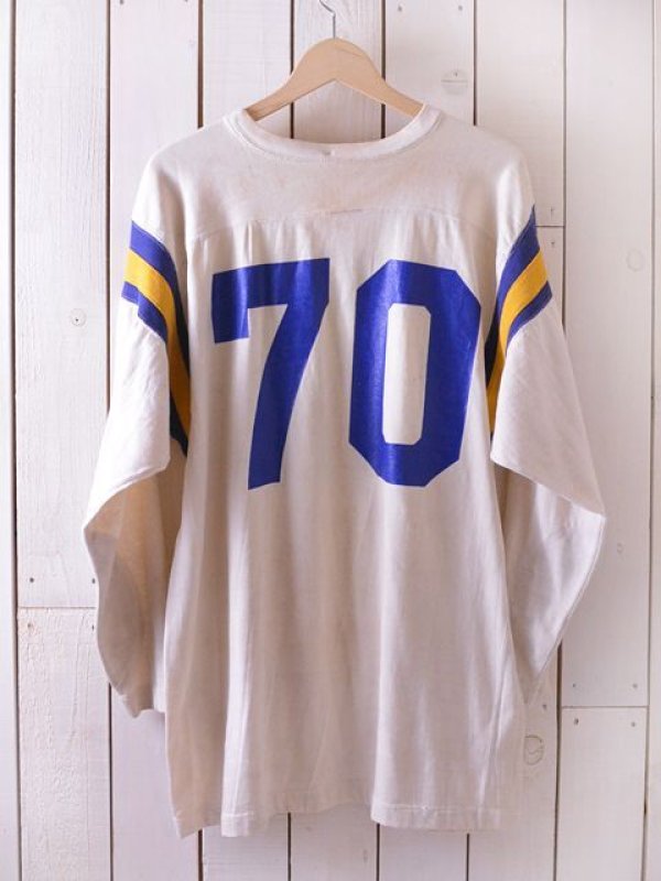 Champion VINTAGE フットボールＴシャツ USA製 ナンバリング 1960s-70s【Champion】ナンバリングフットボールTシャツ 表記46 - 古着