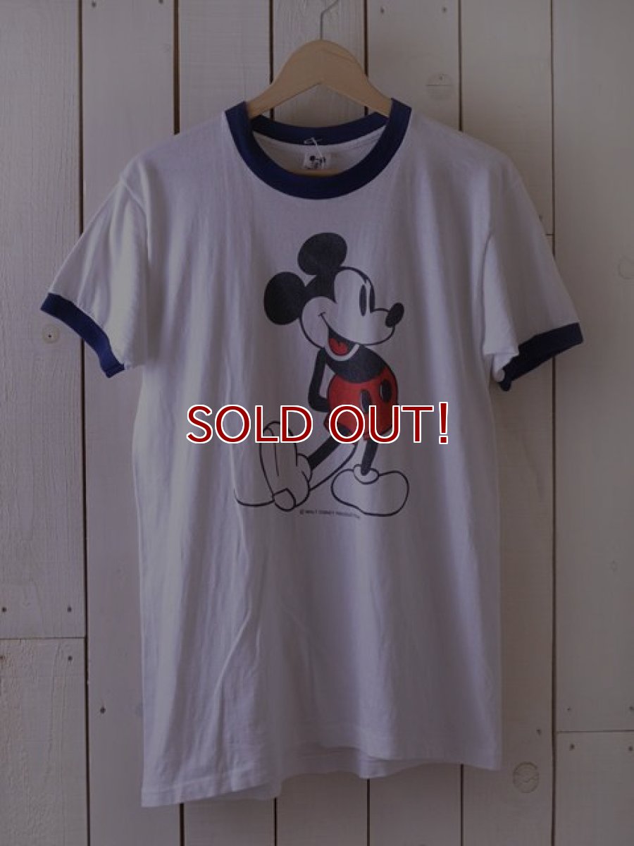 画像1: 1970s ミッキーリンガーTシャツ 染み込みプリント　 表記M  (1)