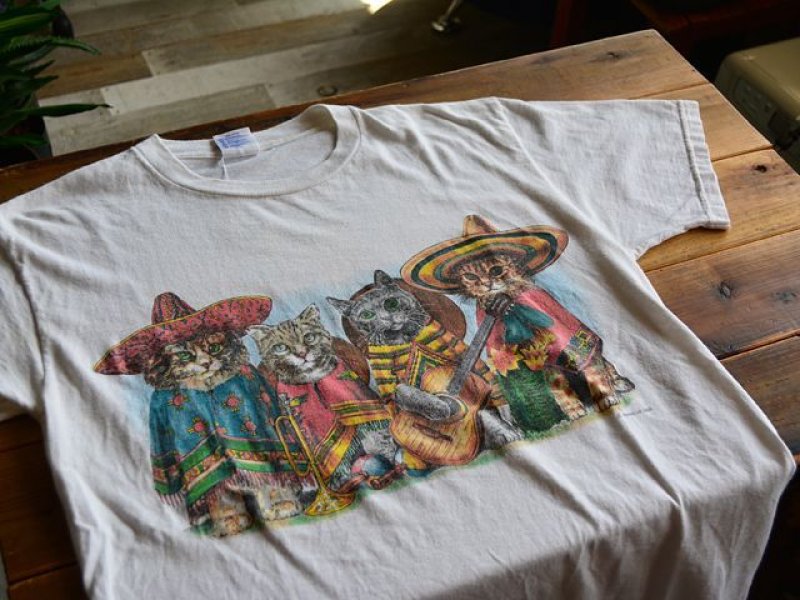 1990s メキシコのネコ両面プリントTシャツ 表記M - 古着屋HamburgCafe