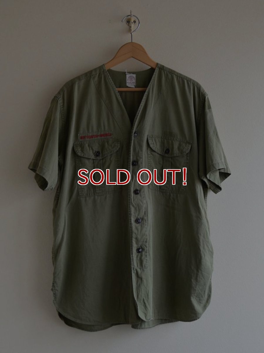 画像1: 1960s BOY SCOUTS マチ付きノーカラーシャツ　 実寸L-XL  (1)