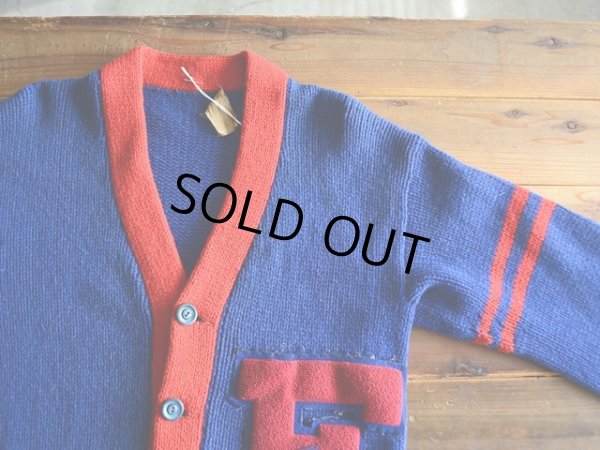 画像4: 1940s PRINCETON ツートンレタードカーディガン　 実寸M 