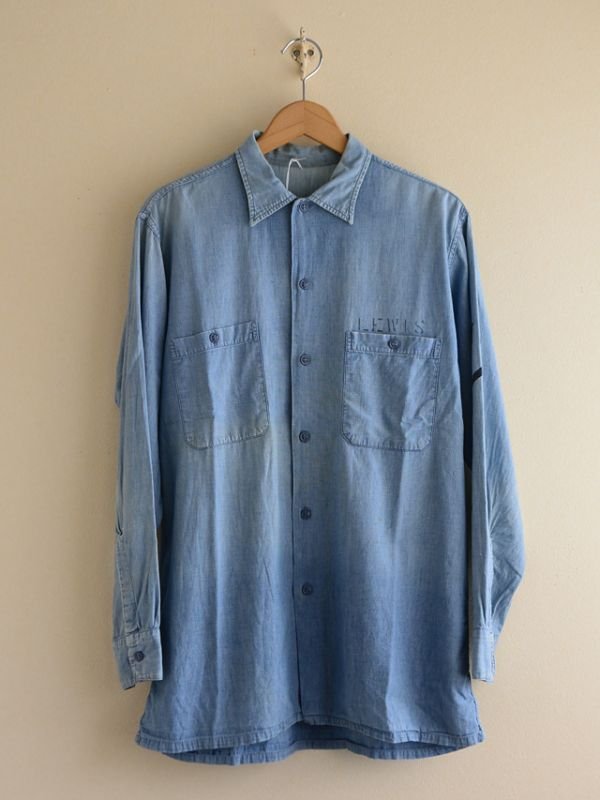 1960s US.NAVYシャンブレーシャツ 実寸L - 古着屋HamburgCafe