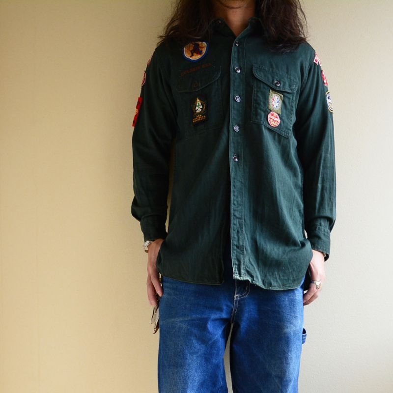 画像1: 1950s BOY SCOUTS EXPLORERSマチ付きシャツ 実寸ML