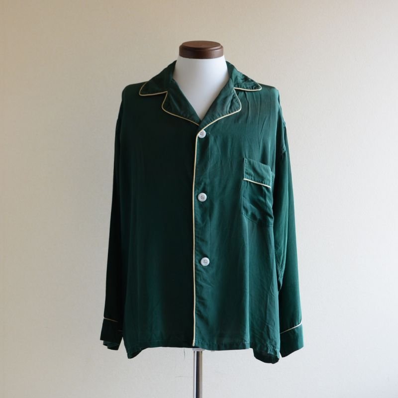 50s パジャマシャツ コットンシャツ 渦巻き柄 エメラルドグリーン usa製 1950s BRENT パジャマシャツ 表記C (L) - 古着屋HamburgCafe