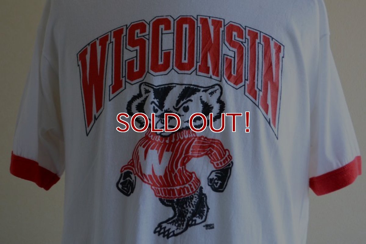 画像7: 1980s WISCONSIN Bucky Badger リンガーTシャツ　 両面プリント　 表記XL  (7)
