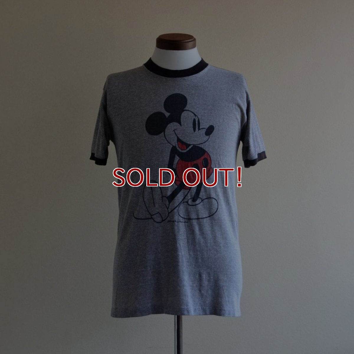 画像1: 1980s  MICKEY MOUSE リンガーTシャツ　 杢灰×黒　 表記L  (1)