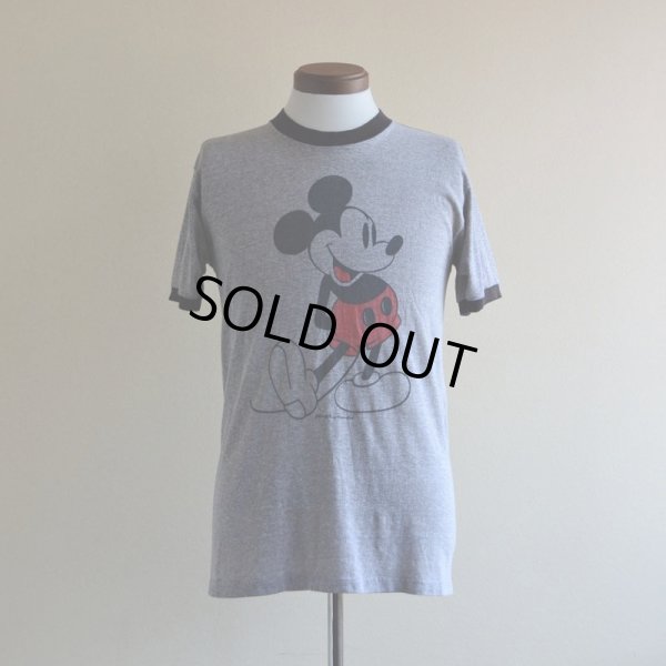 画像1: 1980s  MICKEY MOUSE リンガーTシャツ　 杢灰×黒　 表記L 