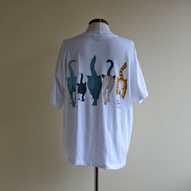 1990s ネコ両面プリントTシャツ 表記L - 古着屋HamburgCafe