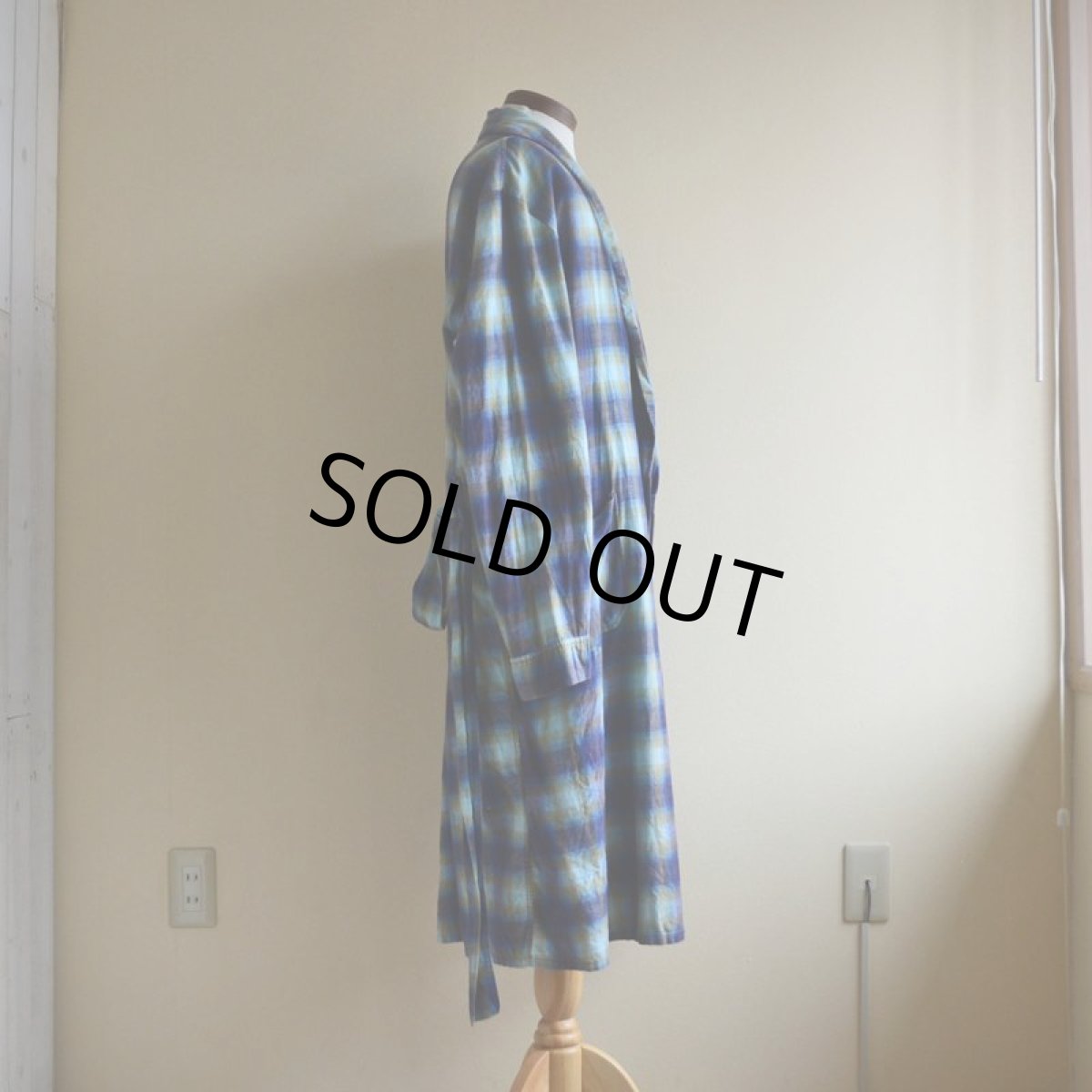 画像2: 1960s プリントネルガウン　 オンブレーチェック　 表記XL  (2)