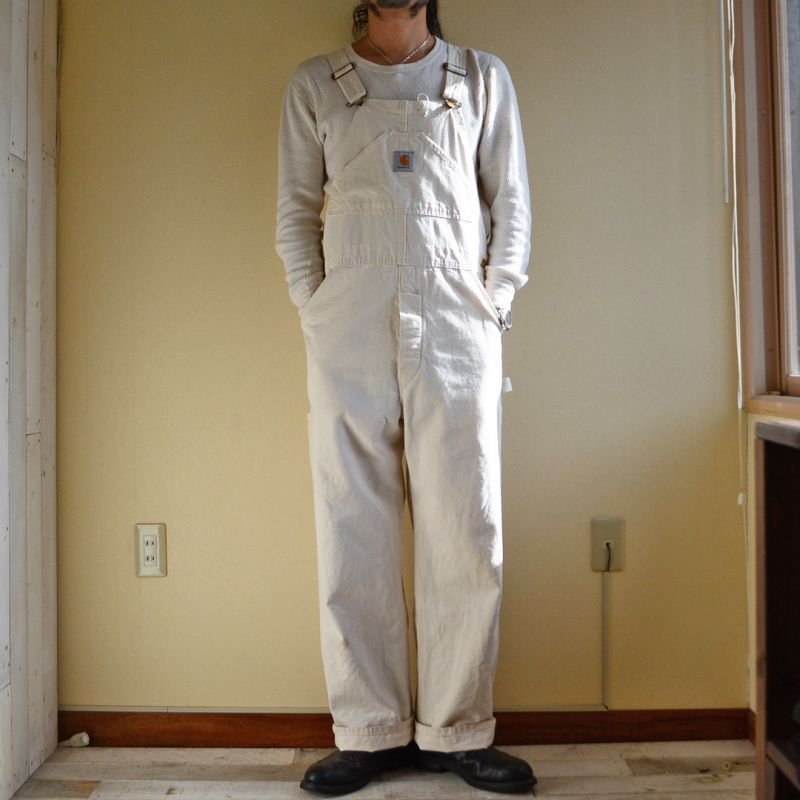 画像1: 1990s Carhartt 生成りオーバーオール MADE IN USA 表記w38