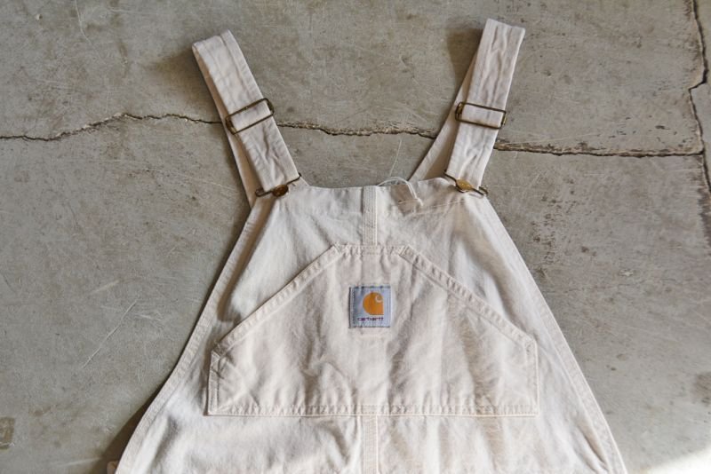 1990s Carhartt 生成りオーバーオール MADE IN USA 表記w38 - 古着屋