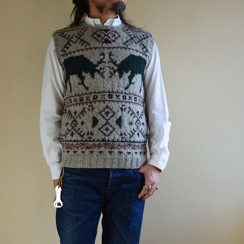 画像1: RalphLauren トナカイ柄ウールニットベスト 表記M