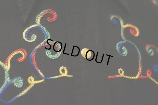 画像5: 1950s LasVegas ブラックレーヨン刺繍ウエスタンシャツ　 実寸M 