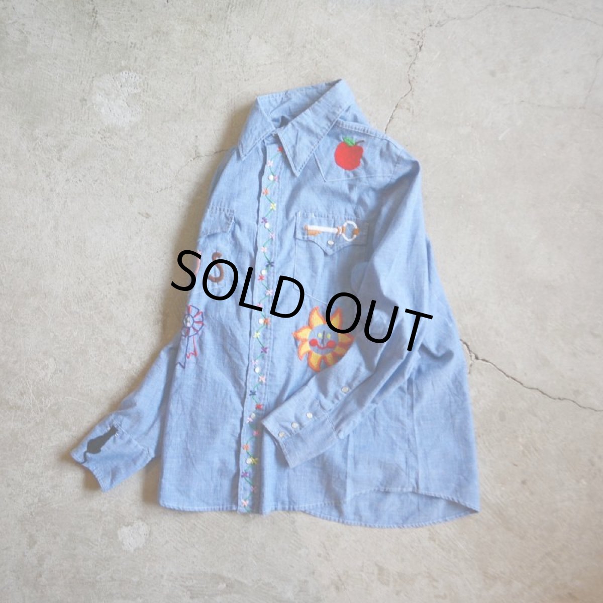 画像5: 1970s Sears 刺繍シャンブレーウエスタンシャツ　 表記L  (5)