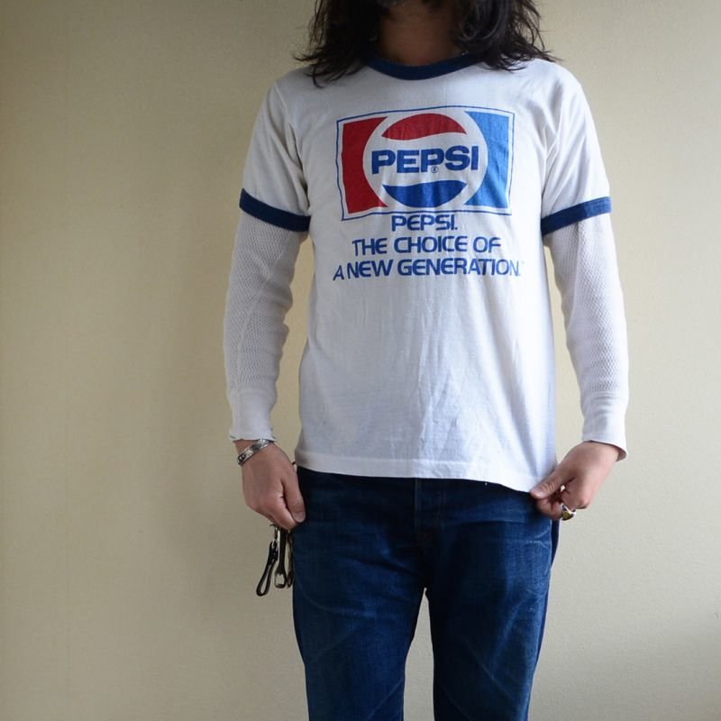 画像1: 1980s PEPSI リンガーTシャツ 両面プリント 表記XL