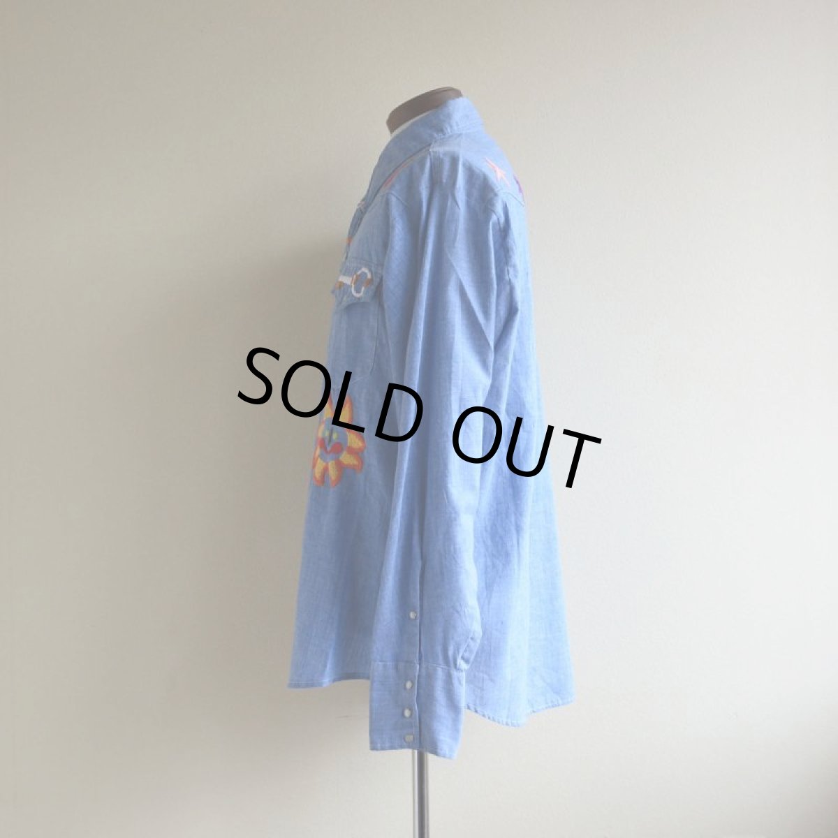 画像4: 1970s Sears 刺繍シャンブレーウエスタンシャツ　 表記L  (4)