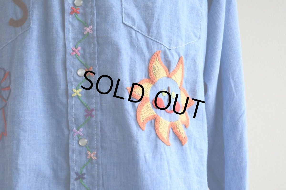 画像7: 1970s Sears 刺繍シャンブレーウエスタンシャツ　 表記L  (7)