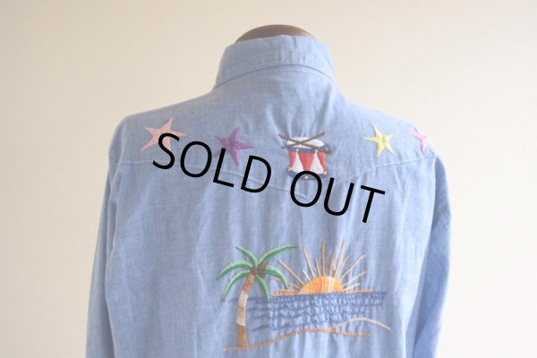 画像12: 1970s Sears 刺繍シャンブレーウエスタンシャツ　 表記L 