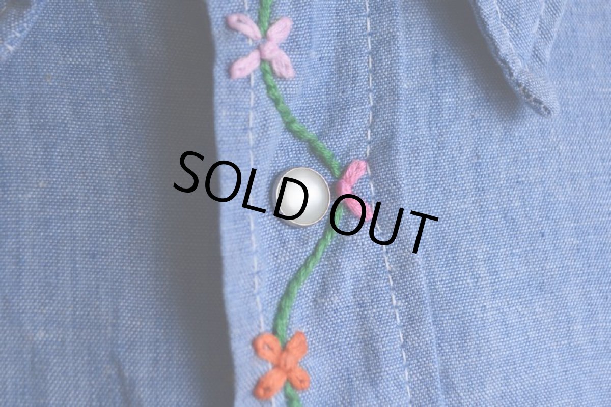 画像11: 1970s Sears 刺繍シャンブレーウエスタンシャツ　 表記L  (11)