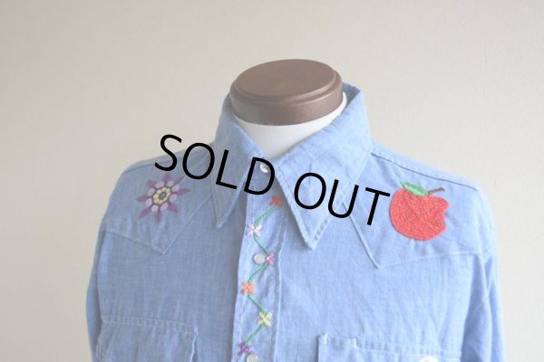 画像6: 1970s Sears 刺繍シャンブレーウエスタンシャツ　 表記L 