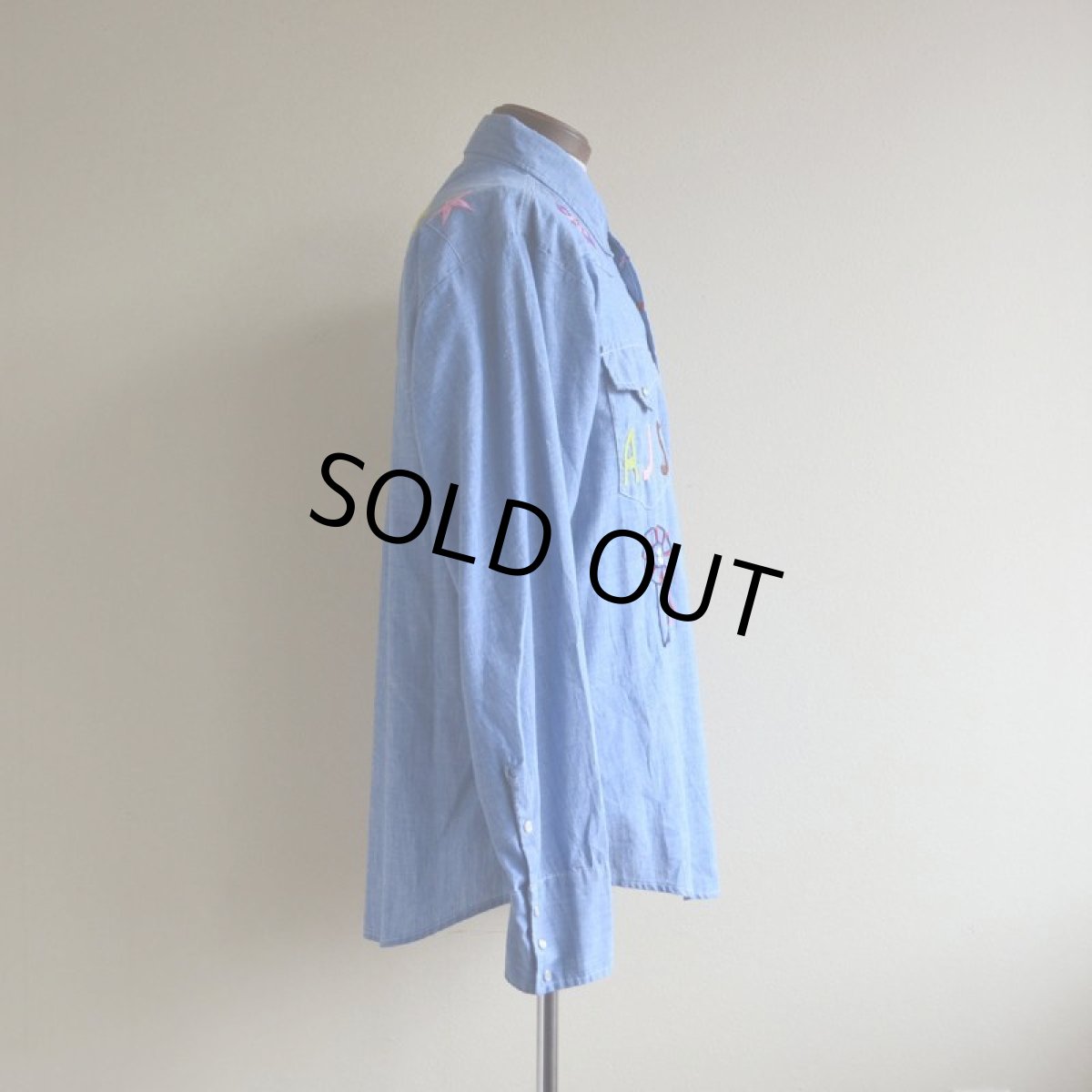 画像2: 1970s Sears 刺繍シャンブレーウエスタンシャツ　 表記L  (2)