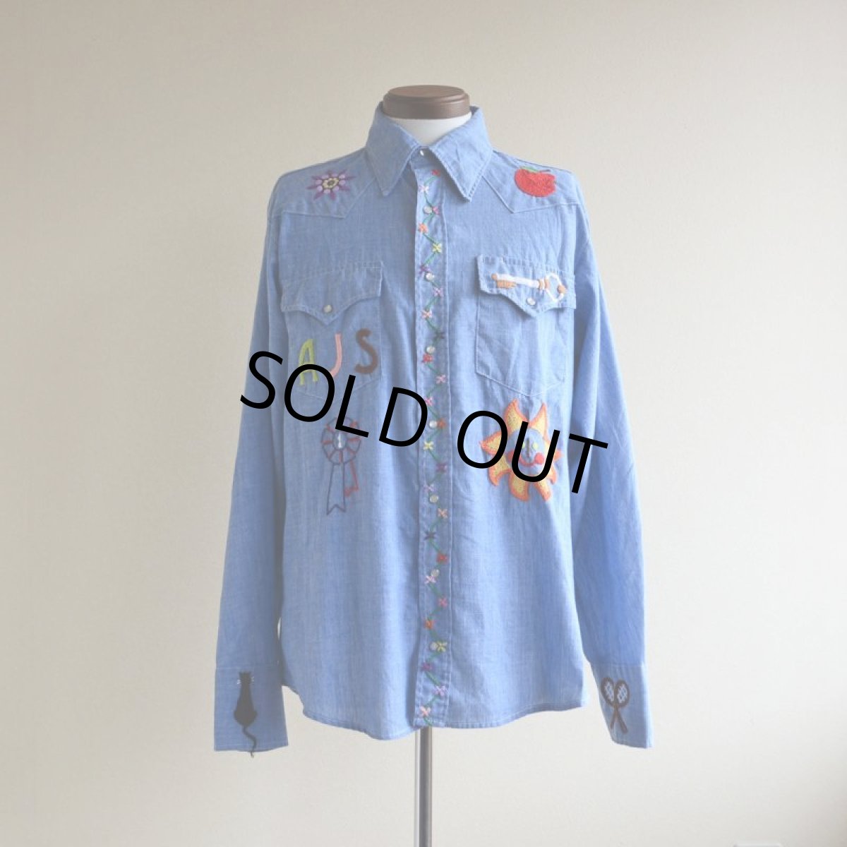 画像1: 1970s Sears 刺繍シャンブレーウエスタンシャツ　 表記L  (1)