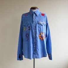 画像1: 1970s Sears 刺繍シャンブレーウエスタンシャツ　 表記L  (1)