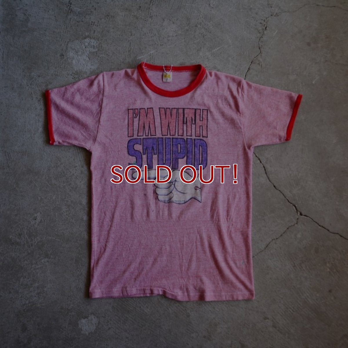 画像5: 1970s I'M WITH STUPID 杢リンガーTシャツ　 表記M  (5)