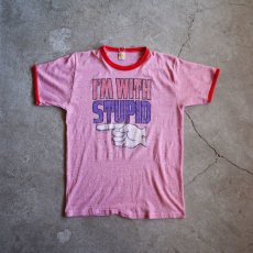 画像5: 1970s I'M WITH STUPID 杢リンガーTシャツ　 表記M  (5)