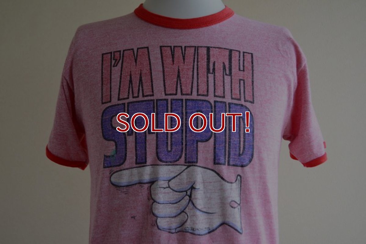 画像7: 1970s I'M WITH STUPID 杢リンガーTシャツ　 表記M  (7)
