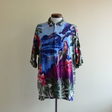 画像1: NAUTICA フラガール柄アロハシャツ　 LINEN×RAYON　 表記M  (1)