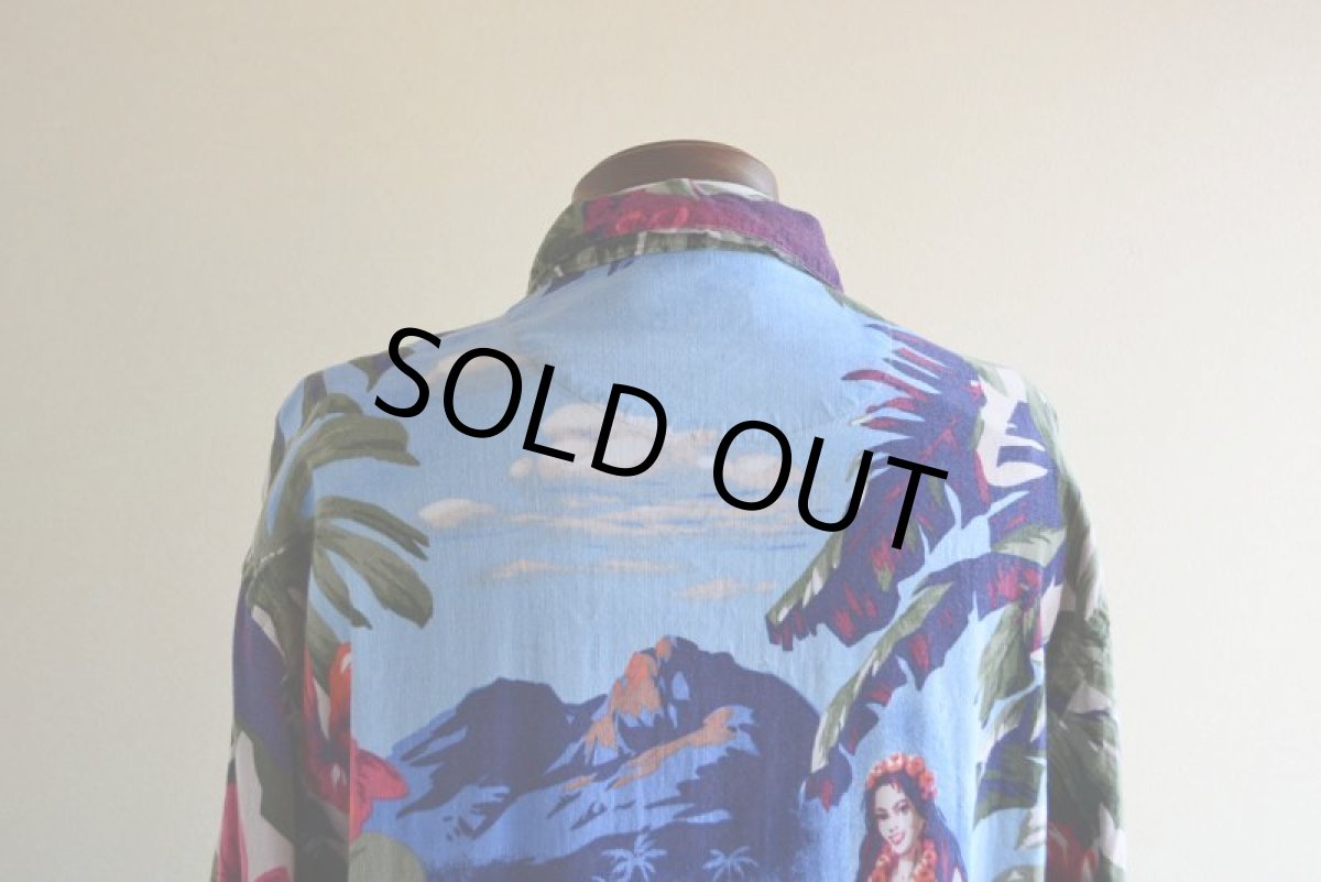 画像10: NAUTICA フラガール柄アロハシャツ　 LINEN×RAYON　 表記M  (10)