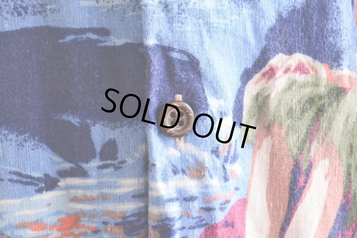 画像6: NAUTICA フラガール柄アロハシャツ　 LINEN×RAYON　 表記M  (6)