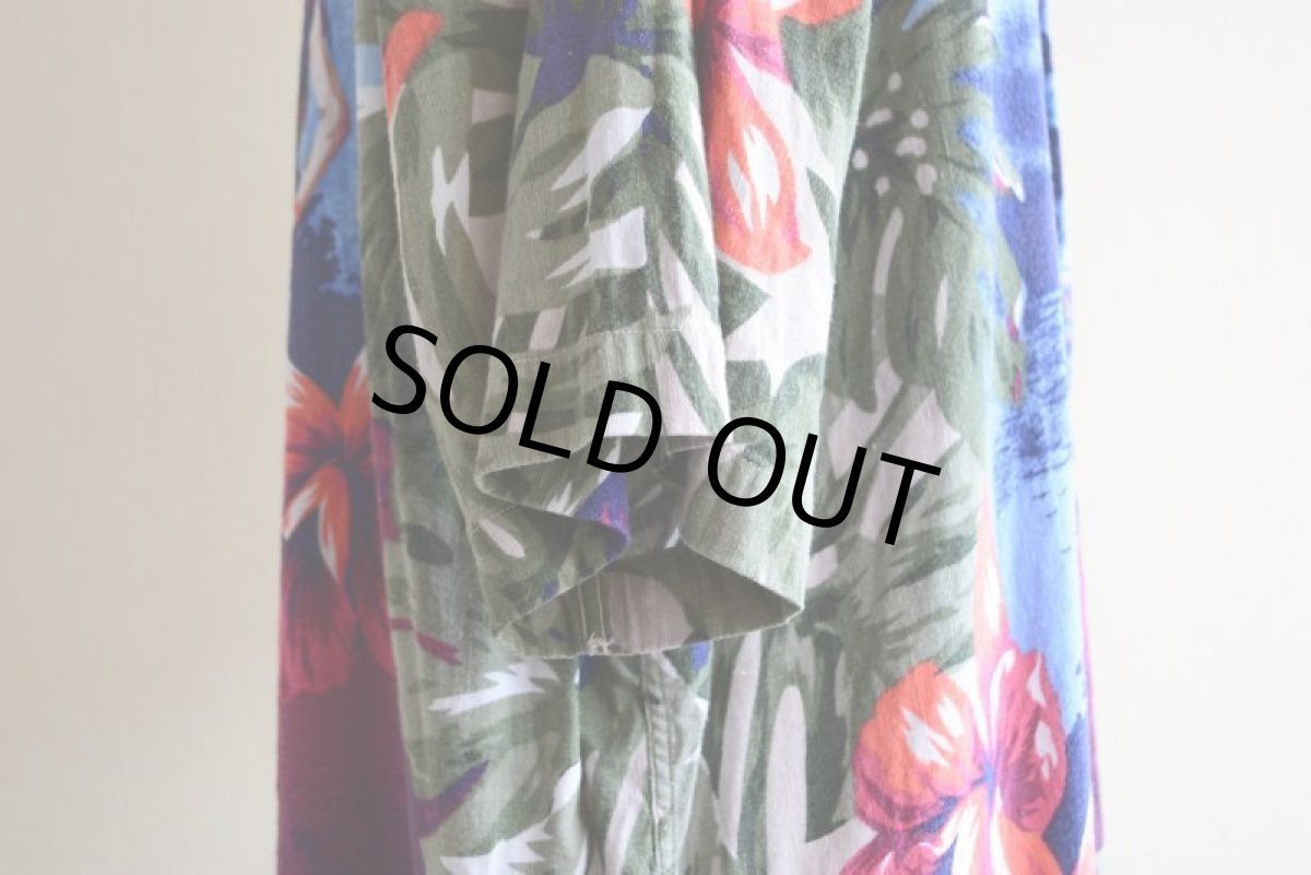 画像9: NAUTICA フラガール柄アロハシャツ　 LINEN×RAYON　 表記M  (9)